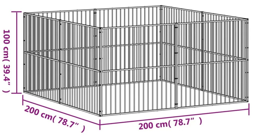 Parque para cães com 8 painéis aço galvanizado preto