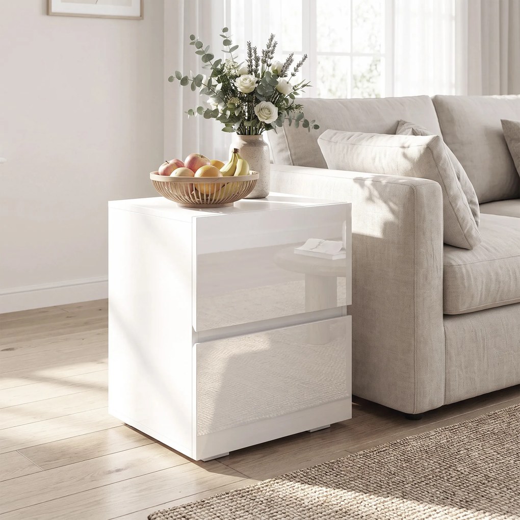 Conjunto de 2 Mesas de Cabeceira para Quarto com 2 Gavetas, Capacidade 30 kg, 40x40x58 cm, Branco