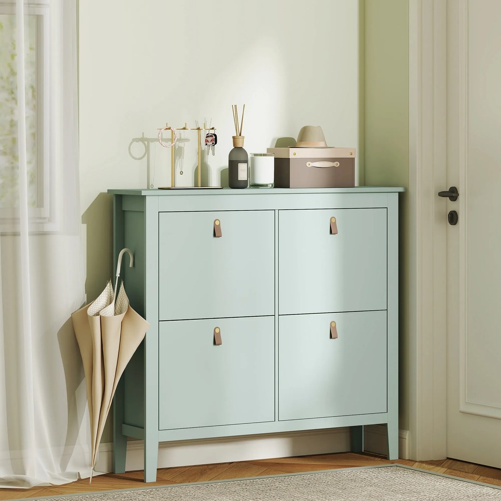 Sapateira com capacidade 105 x 24 x 95,5 cm para 20 pares, com 4 gavetas rebatíveis, prateleiras removíveis e ajustáveis, verde
