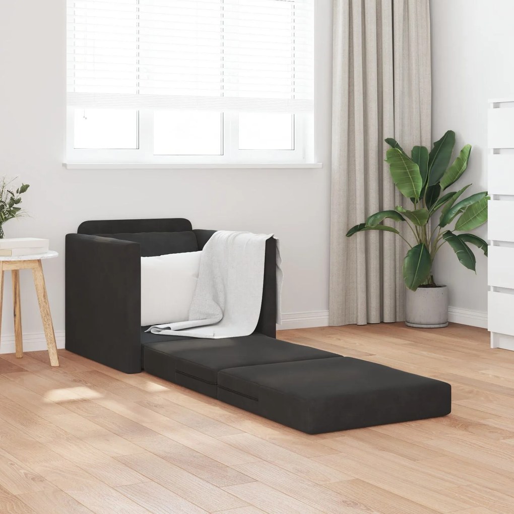 Sofá-camas 2-em-1 Preto 74x77x81 cm Veludo