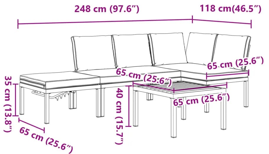 4 pcs conjunto de sofás p/ jardim c/ almofadões alumínio preto