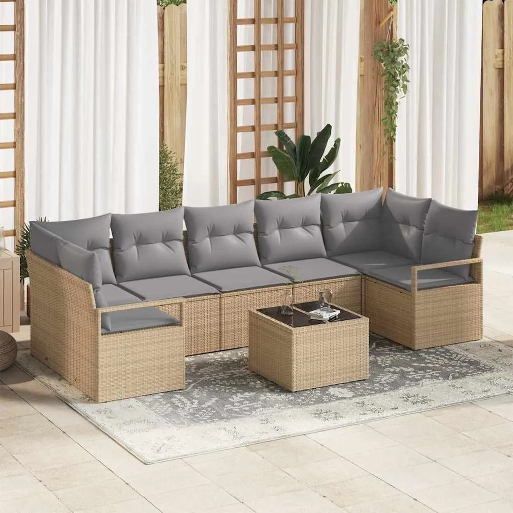 Conjunto de Sofá de Jardim vidaXL de 8 Peças com Almofadas Bege Polira