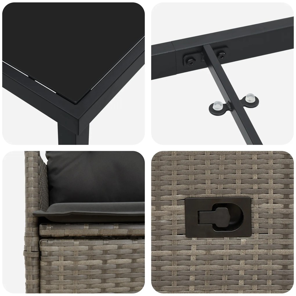 Conjunto de Jantar de Jardim de 9 Peças com Almofadas Cinza Polirattan