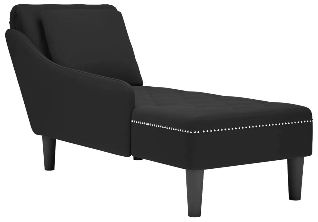 Chaise lounge c/ almofada/apoio de braços direito veludo preto