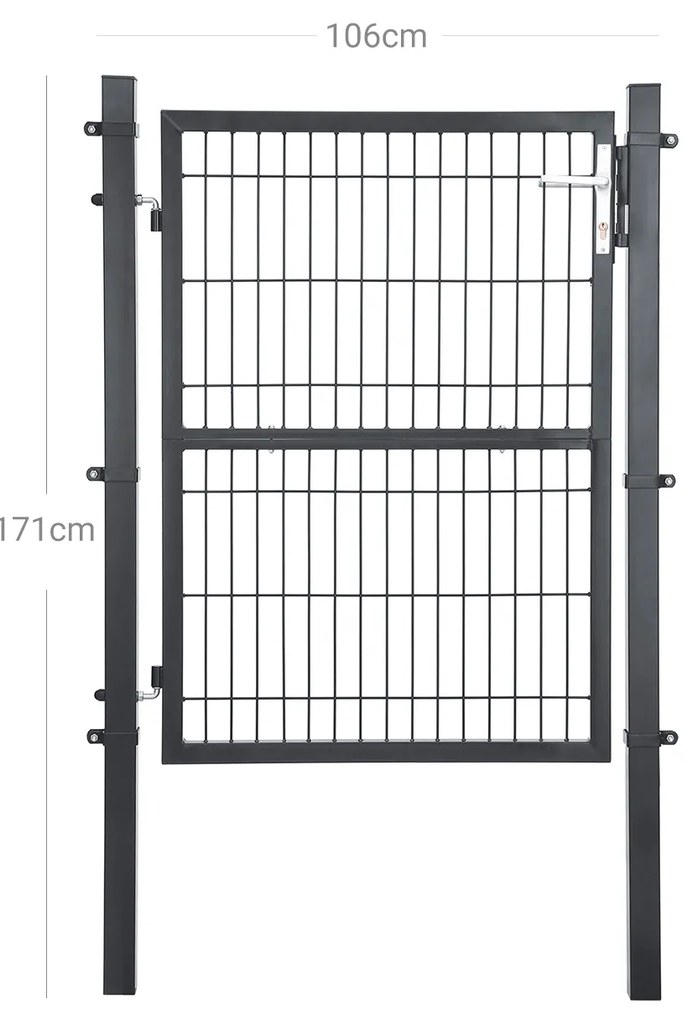 Portão de jardim em aço galvanizado 106 x 6 x 170 cm cinzento