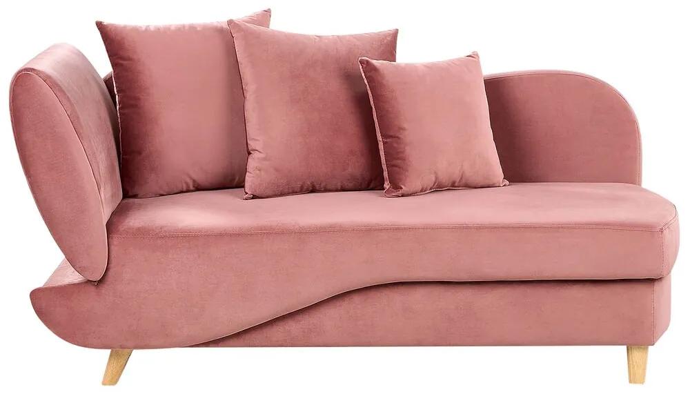 Chaise-longue à esquerda com arrumação em veludo rosa MERI II Beliani
