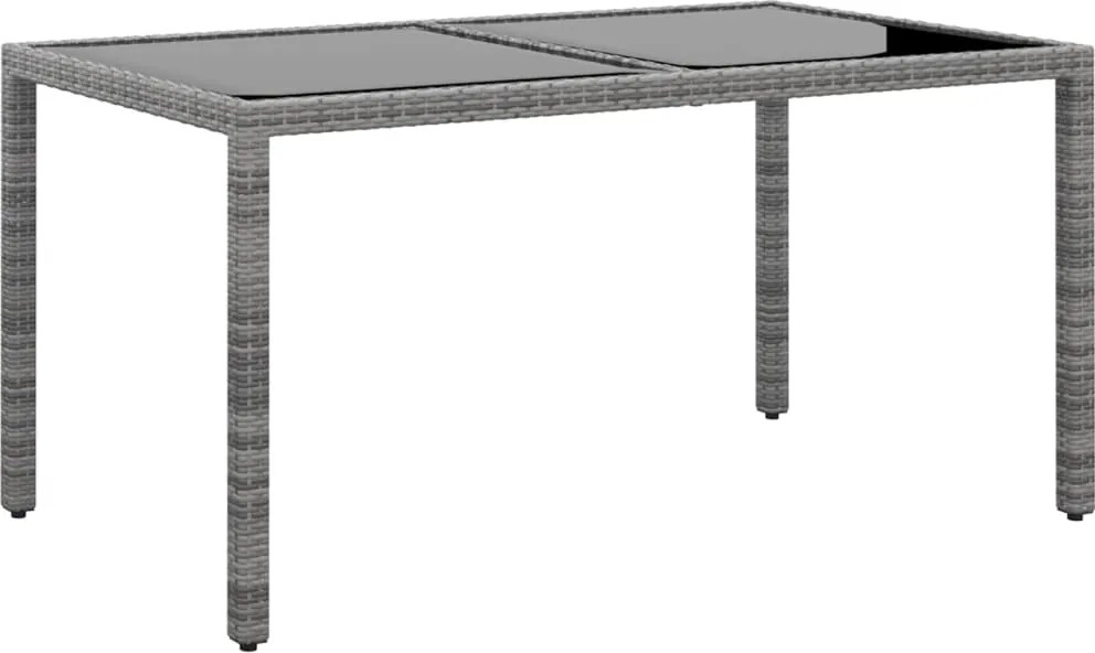 vidaXL Mesa de jardim 150x90x75 cm vidro temperado e vime PE cinzento