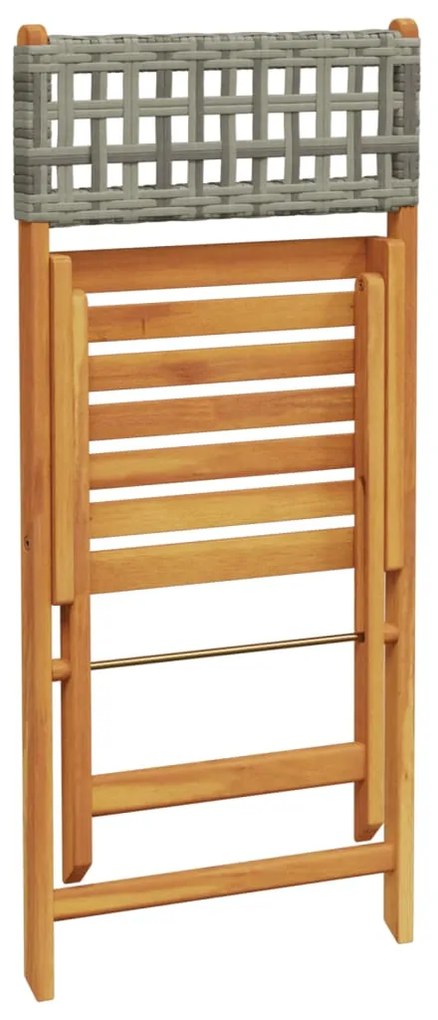 3 pcs conjunto de bistrô vime PE e madeira maciça cinzento