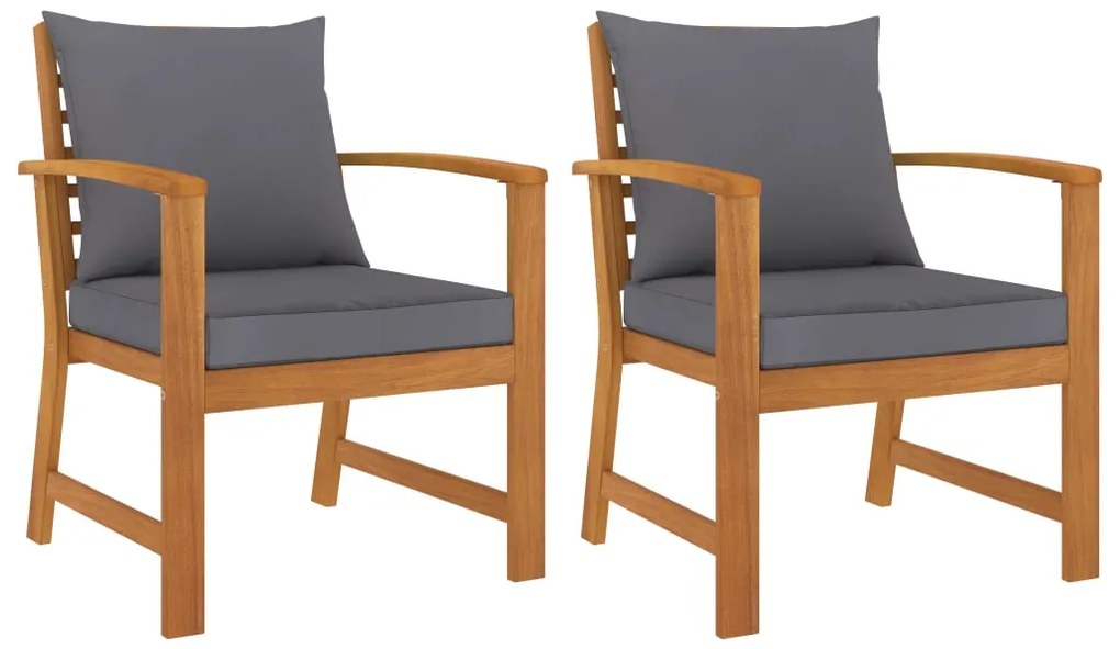 Cadeiras jardim 2 pcs c/ almofadões cinza-escuro acácia maciça