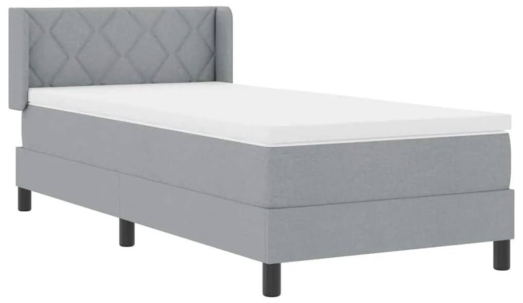 Cama Box com Colchão Cinza Claro, 90 x 190 cm, Tecido