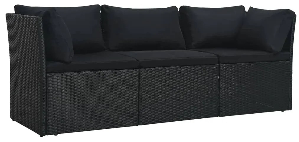 4 pcs conjunto lounge de jardim c/ almofadões vime PE preto