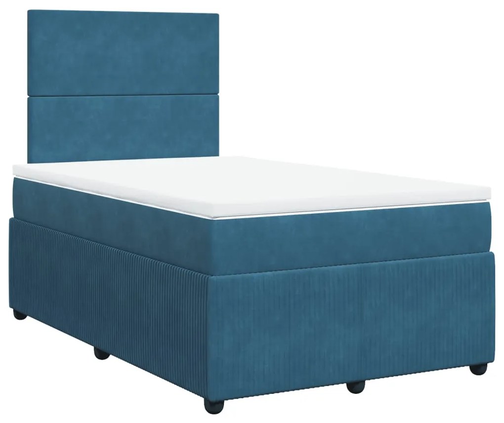 Cama boxspring com colchão 120x190 cm veludo azul