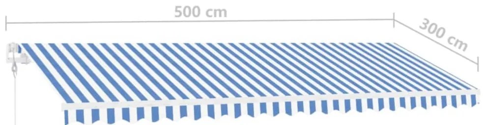 Toldo automático LED e sensor de vento 500x300 cm azul e branco