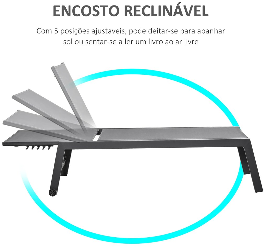 Espreguiçadeira de Jardim Multiposições com Encosto Reclinável 5 Posiç