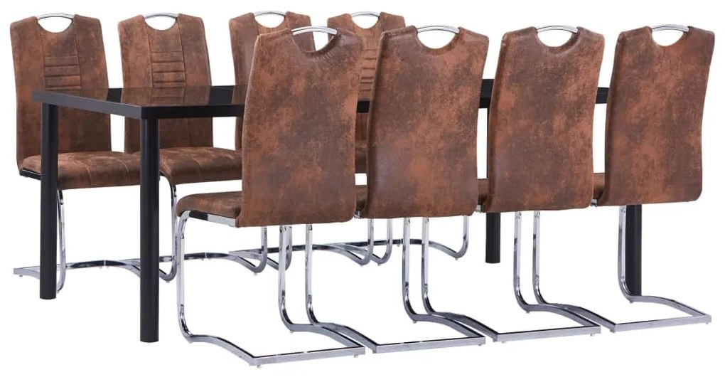 vidaXL 9 pcs conjunto de jantar camurça artificial castanho