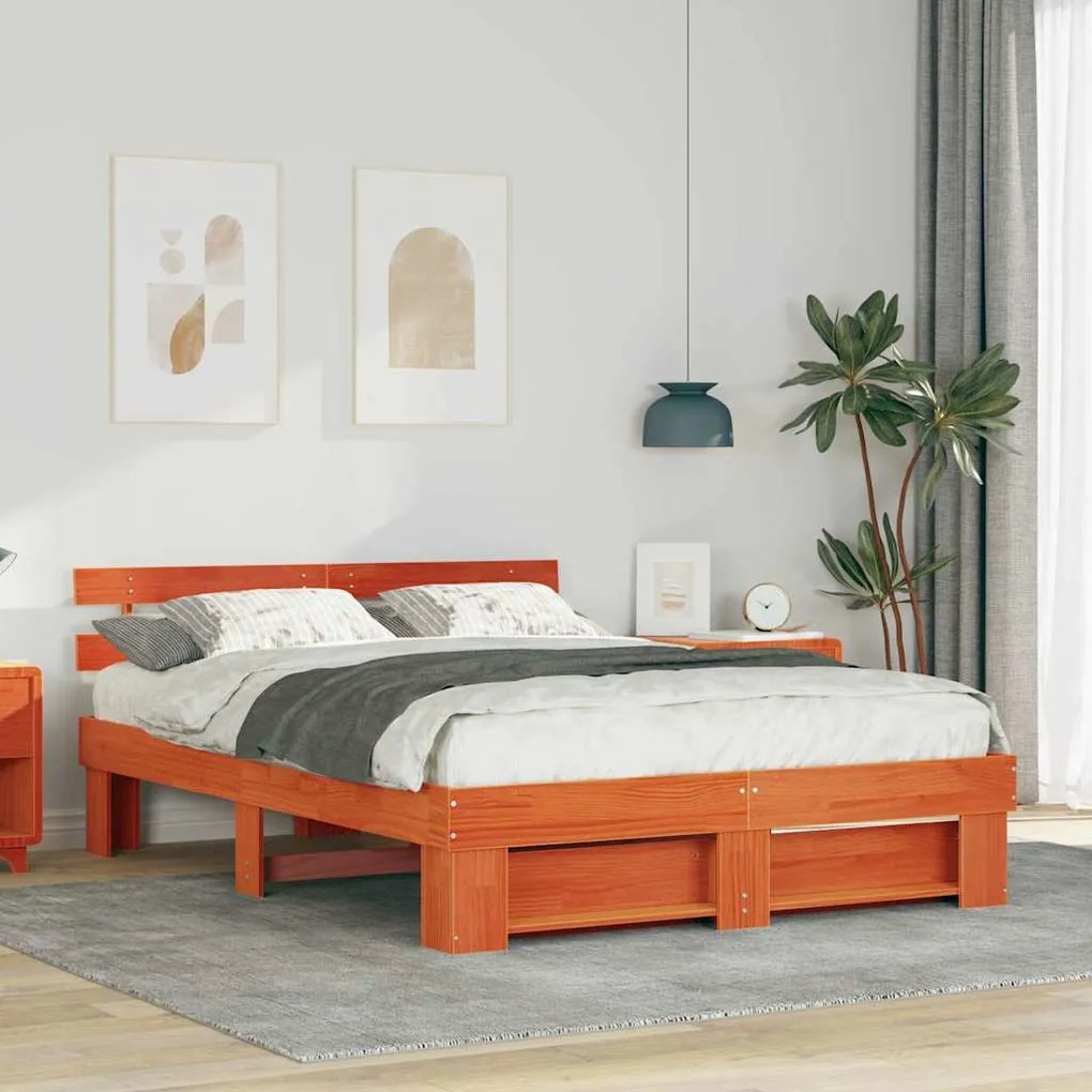 vidaXL Estrutura da Cama com cabeceira Castanho-mel 140 x 200 cm