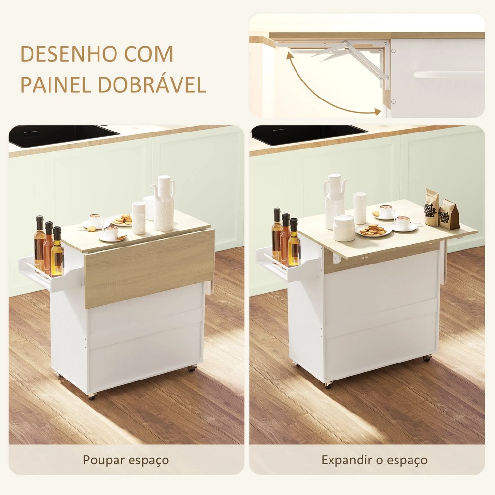 Ilha de Cozinha com Rodas Carrinho de Cozinha com Lateral Dobrável 2 P