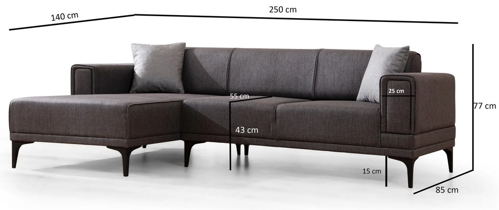 Sofá-Cama de Canto Horizon – Cinzento Escuro – 140x250 cm