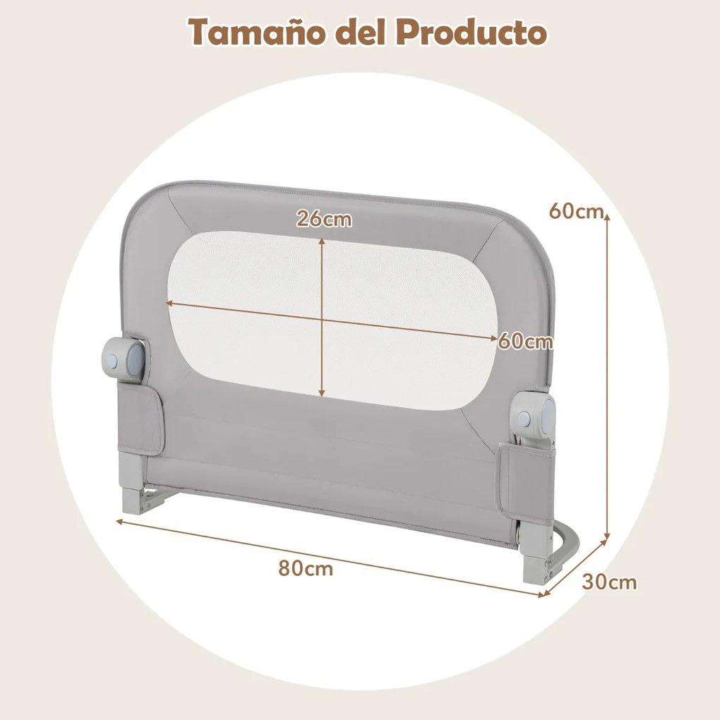 Barreira dobrável para camas infantis, altura ajustável com 80 x 30 x 60 cm, com capa removível em tecido Oxford, base em U, com correia e fivela, cin