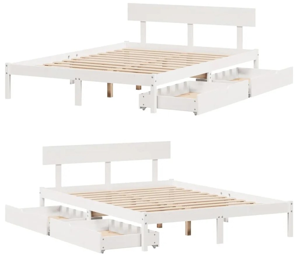 Cama sem colchão 140x190 cm madeira de pinho maciça branco