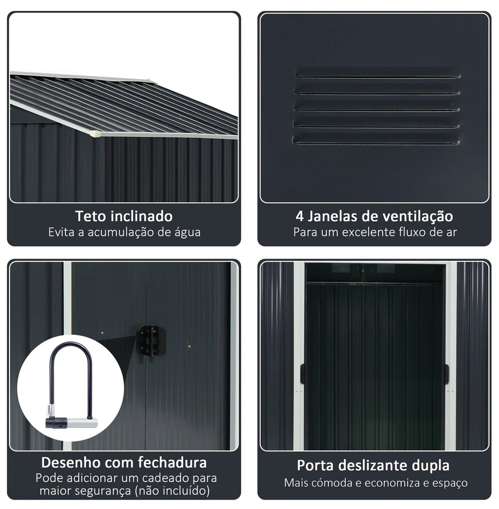 Outsunny Abrigo de Jardim de 4,1 m² 236x174x190 cm Abrigo de Exterior