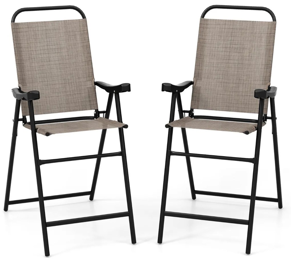 Conjunto de 2 bancos bar altos dobráveis com apoio para os pés Estrutura metálica para varanda Jardim Piscina Terraço 56 x 76 x 112 cm Carga 150 kg Ca