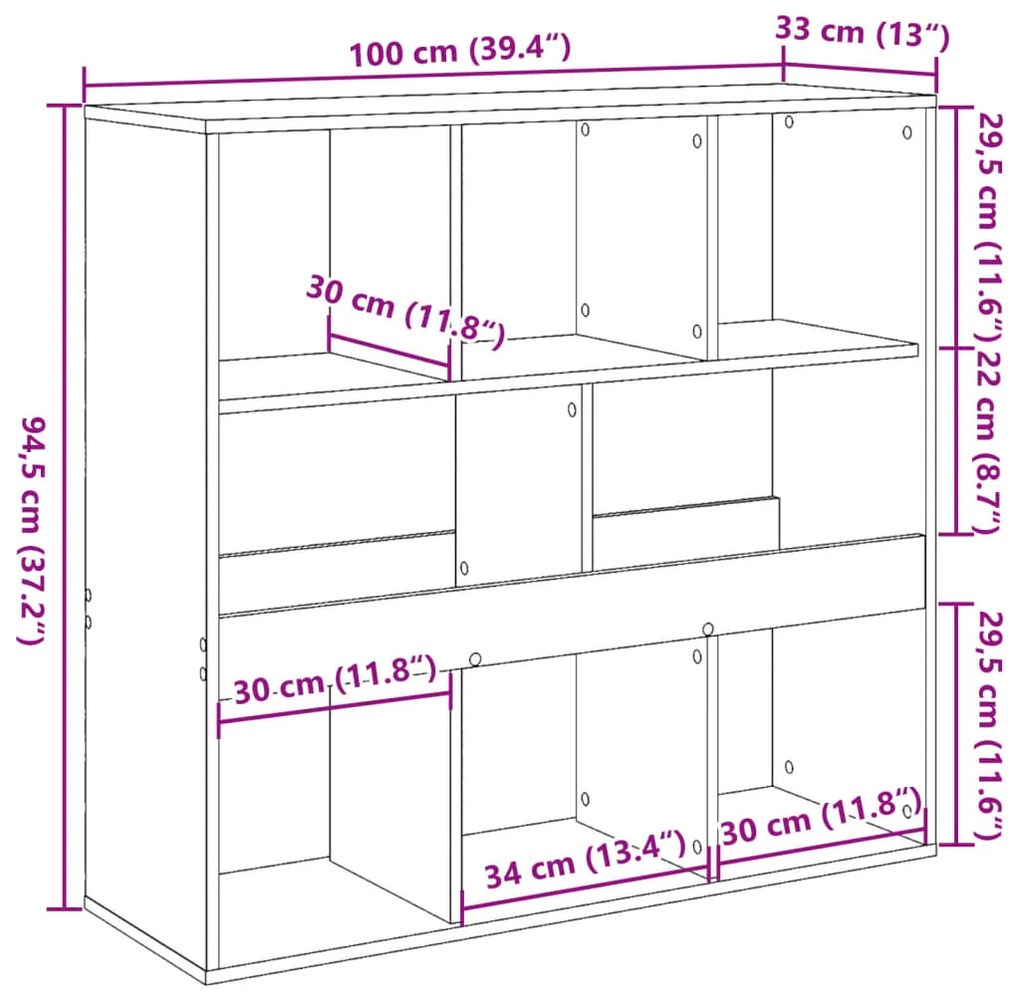 Divisória 100x33x94,5 cm derivados de madeira cinzento cimento