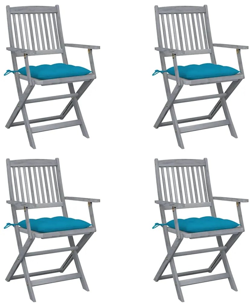 Cadeiras exterior dobráveis c/ almofadões 4 pcs acácia maciça