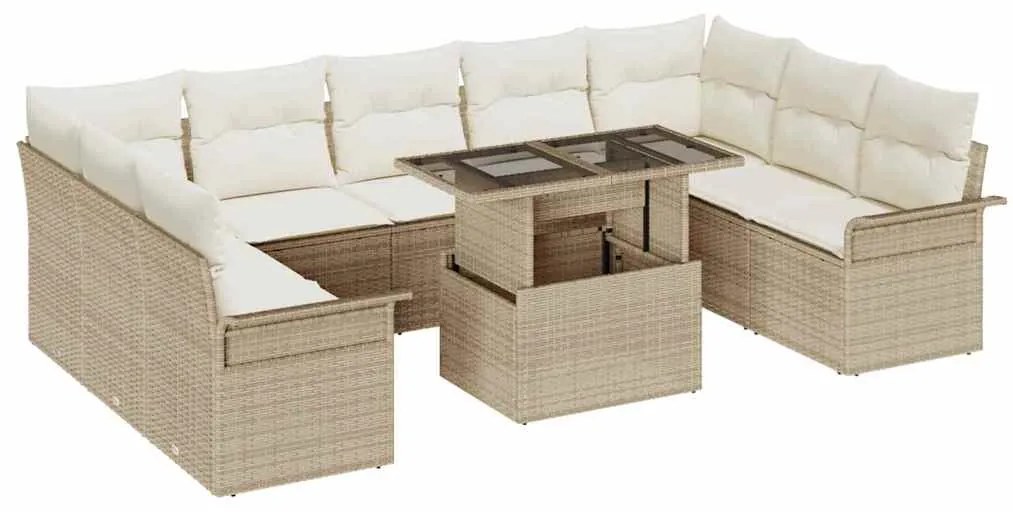 vidaXL Conjunto de Sofá de Jardim 10 pcs Bege Rattan de Polipropileno