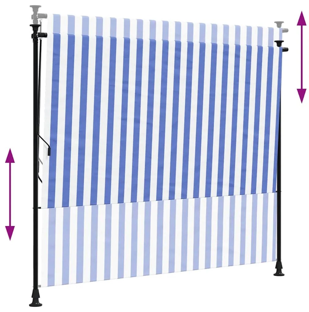 Estore de rolo para exterior 200x270cm tecido/aço azul e branco