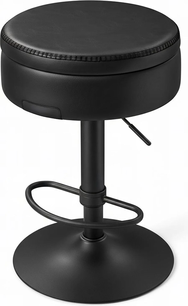 Banco de bar giratório em 360°, 41 x 41 x (61,5-81) cm com altura ajustável, com espaço de arrumação preto