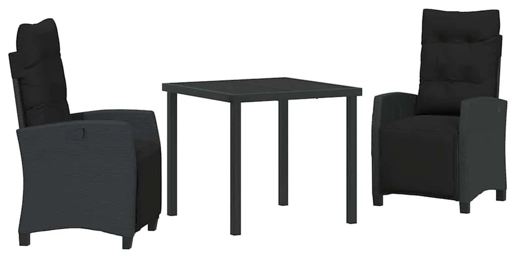 Conjunto de Jantar de Jardim 3 Peças em Polirattan Preto