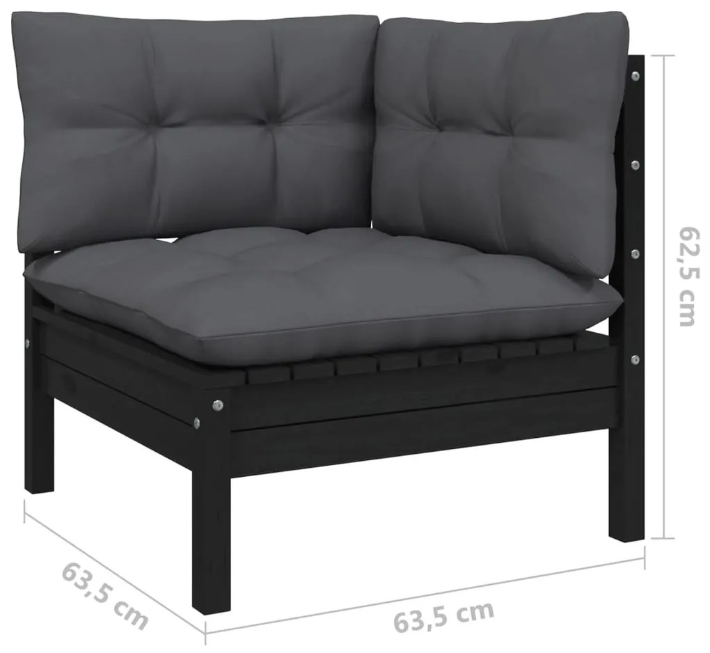 5 pcs conjunto lounge de jardim c/ almofadões pinho preto