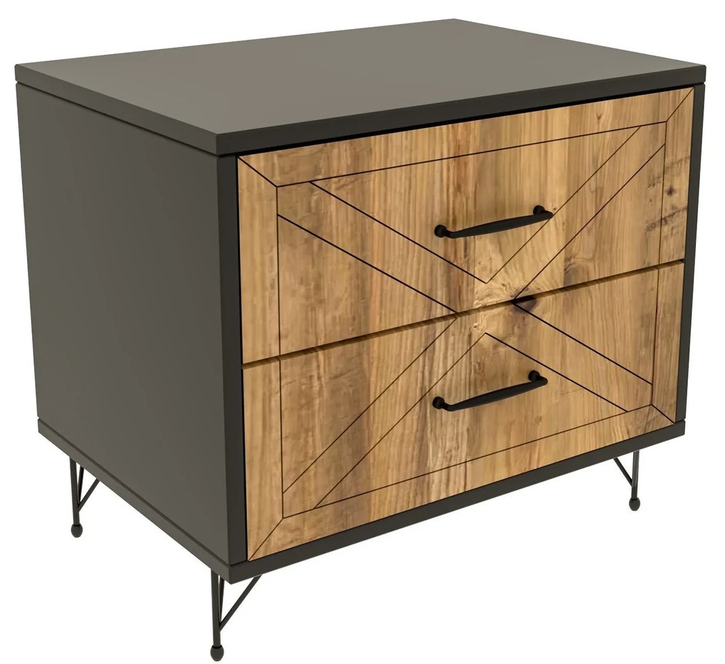 Mesa de Cabeceira Felicita – Antracite e Carvalho – 50x55x40 cm