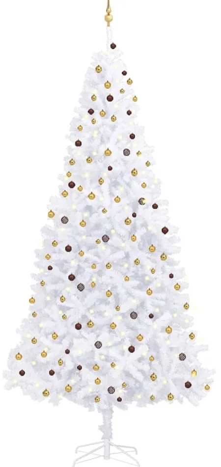 vidaXL Árvore Natal artificial pré-iluminada c/bolas/LEDs 300cm branco