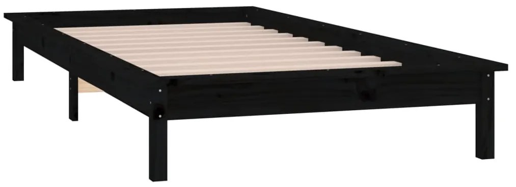 Estrutura de cama c/ LED solteiro 90x190cm madeira maciça preto