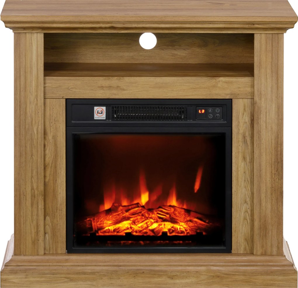 Lareira Elétrica com Manto, 81,5 x 30 x 76,2 cm, Efeito de Chamas 3D, Castanho