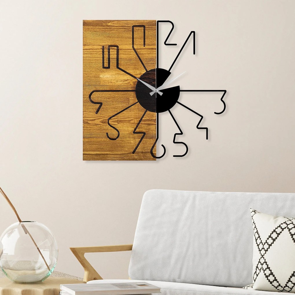 Relógio de Parede Decorativo Mas-029 – Nogueira e Preto – 58 x 3 x 58