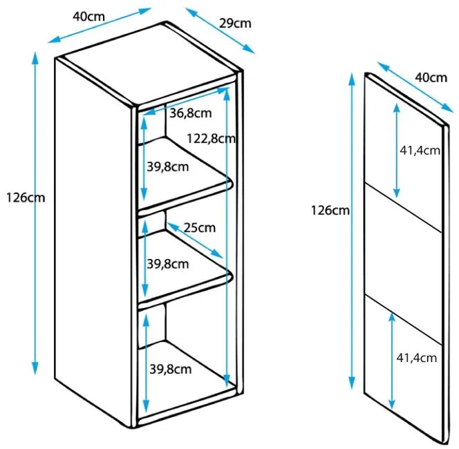 Vitrine de Parede Faro – 40x126 cm – Branco com LED Azul