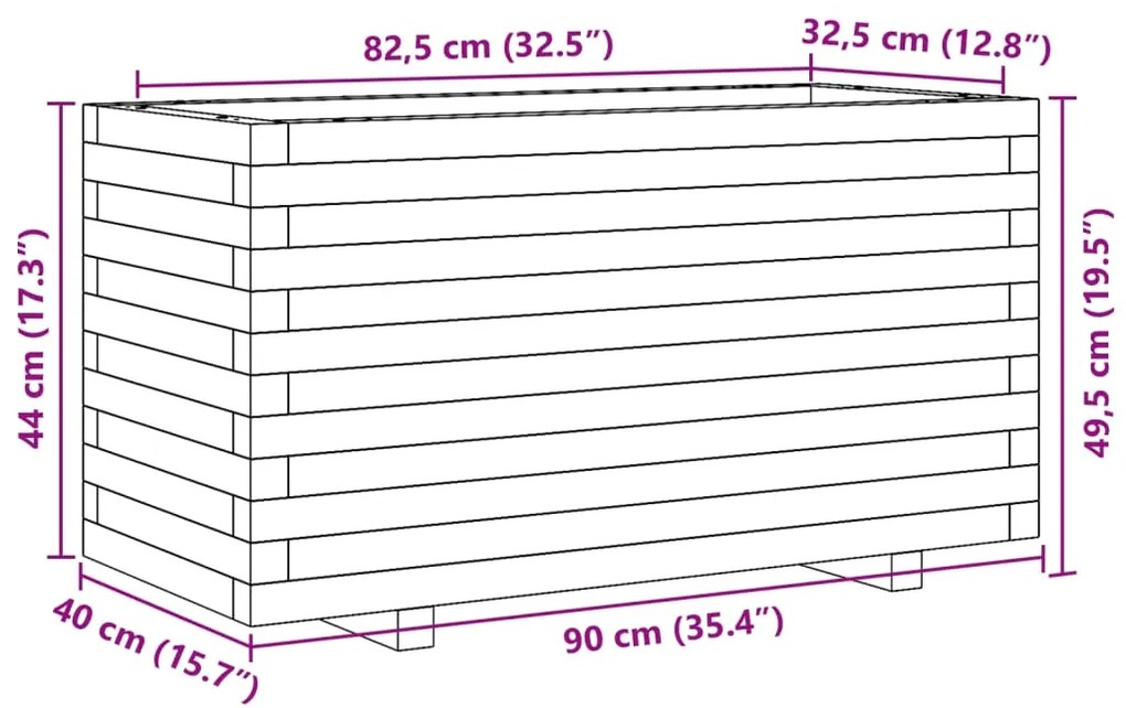 Vaso/floreira de jardim 90x40x49,5 cm pinho maciço castanho mel