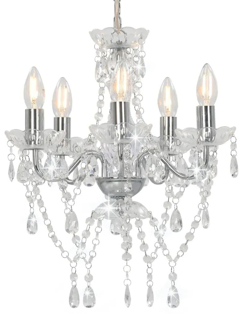 Lustre com contas de cristal redondo prateado 5 x E14