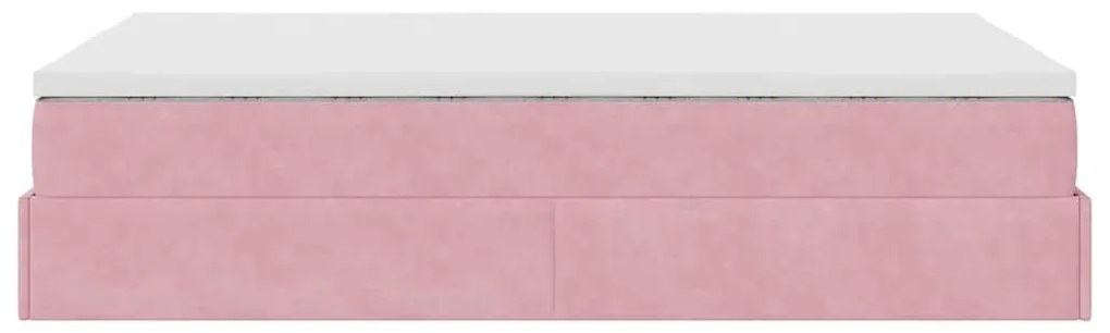 Estrutura de cama otomana com colchão 120x200 cm veludo rosa