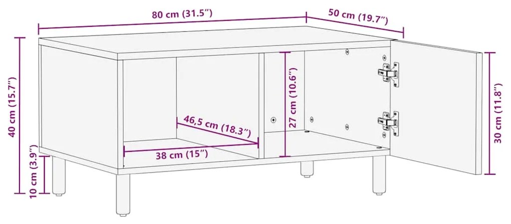 Mesa de centro castanho 80x50x40 cm madeira de mangueira maciça