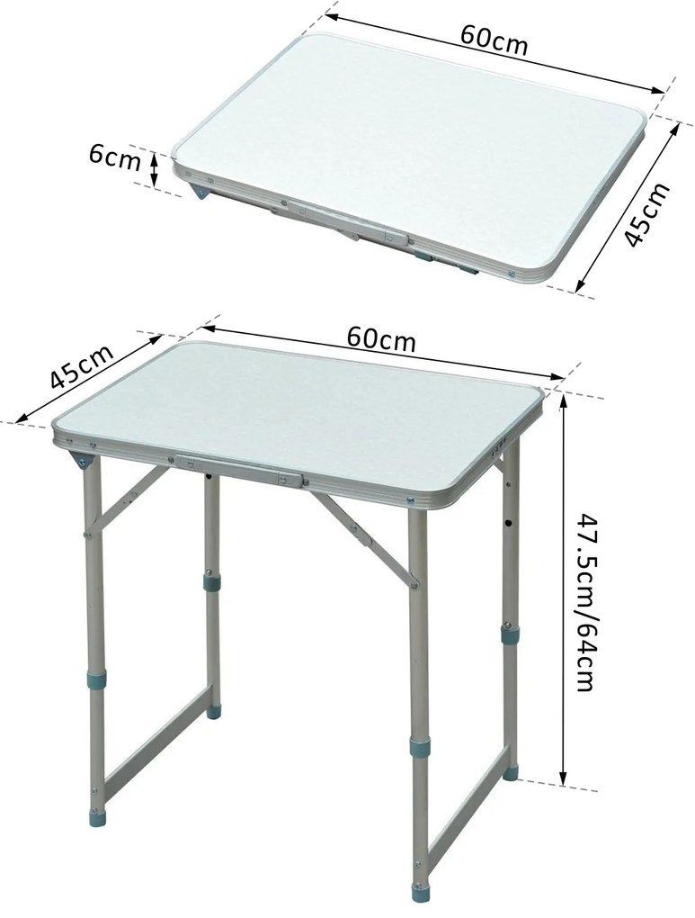 Outsunny Mesa de Campismo Dobrável e Ajustável de 47,5 a 64 cm - Cor: