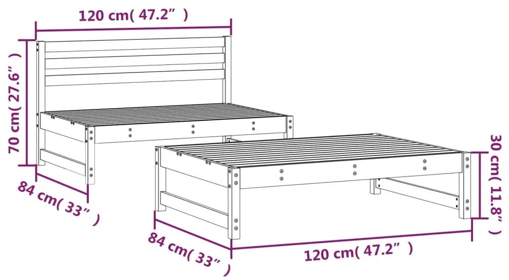 2 pcs conjunto lounge de jardim madeira de pinho maciça preto