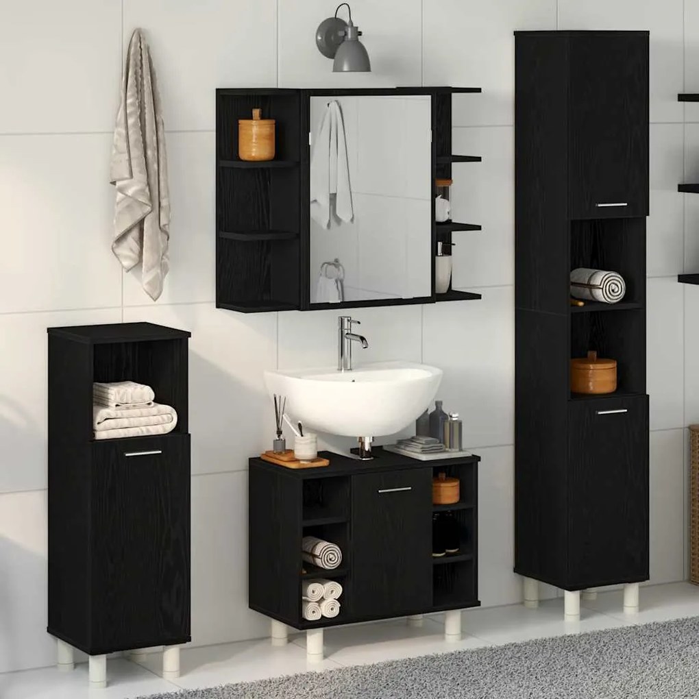 vidaXL Conjunto de Móveis para Banheiro 4 pcs Preto 30 x 30 x 179.5 cm