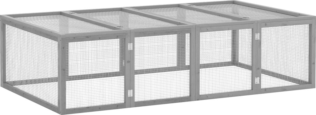 PawHut Abrigo para pequenos animais, recinto ao ar livre, recinto de exercício, gaiola com porta, abrigo para porquinhos-da-índia, recinto de passeio, casa para pequenos animais em madeira de abeto, 181 x 100 x 48 cm, Cinza | Aosom Portugal