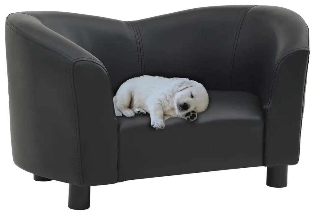 vidaXL Sofá para cães 67x41x39 cm couro artificial preto