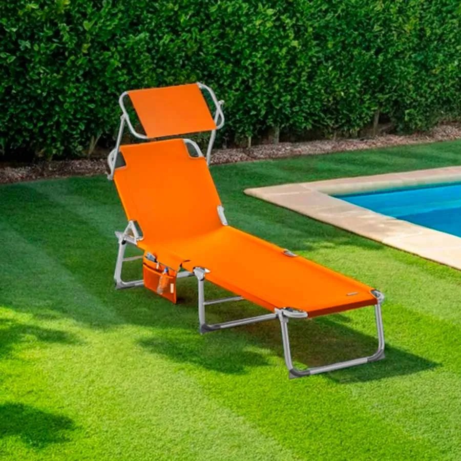 Espreguiçadeira Jardim Ibiza 190x59x29cm com cobertura solar em alumínio Laranja