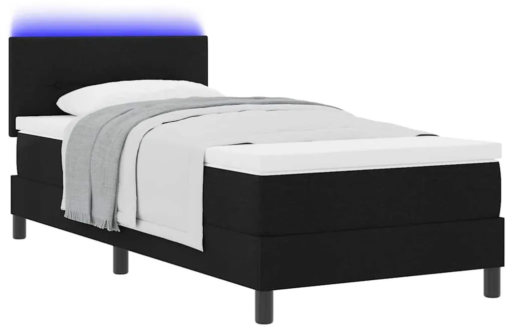 Cama Box com Colchão e LED Preto 90x200 cm Tecido